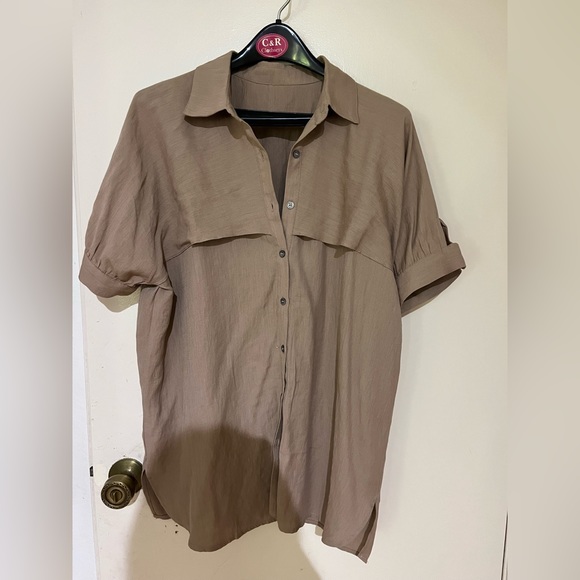 Tan Belted Blouse from Korea - Picture 3 of 3